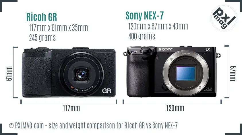 Ricoh GR vs Sony NEX-7 size comparison