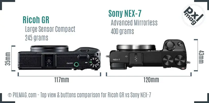 Ricoh GR vs Sony NEX-7 top view buttons comparison