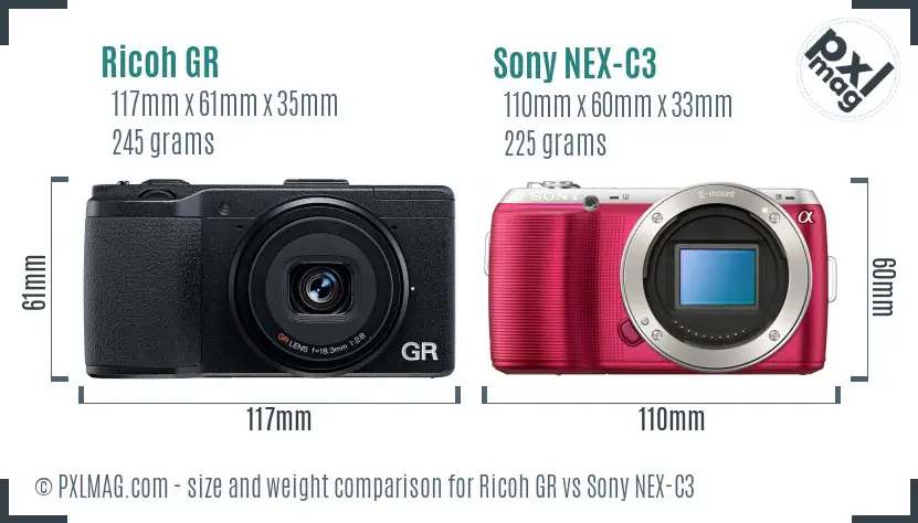 Ricoh GR vs Sony NEX-C3 size comparison