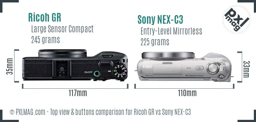 Ricoh GR vs Sony NEX-C3 top view buttons comparison