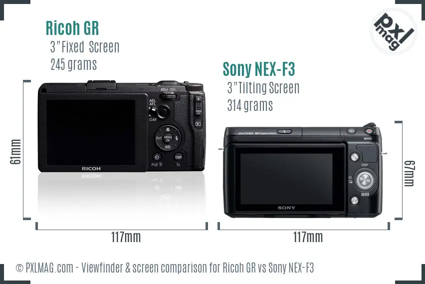 Ricoh GR vs Sony NEX-F3 Screen and Viewfinder comparison