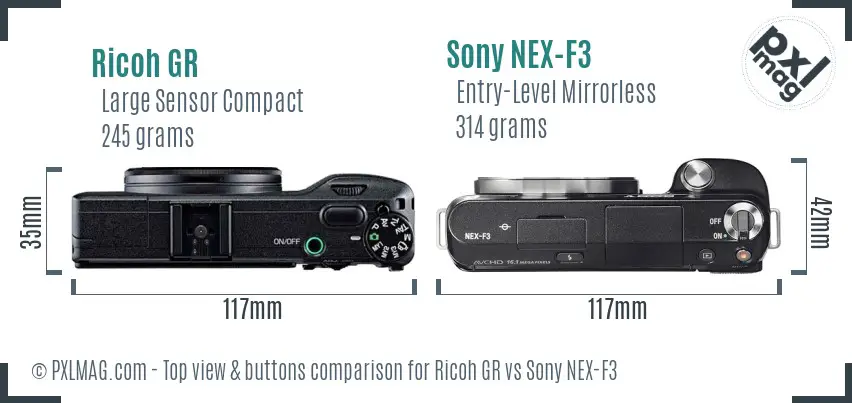 Ricoh GR vs Sony NEX-F3 top view buttons comparison