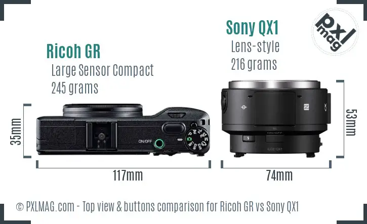 Ricoh GR vs Sony QX1 top view buttons comparison Ricoh GR vs Sony QX1 top view buttons comparison