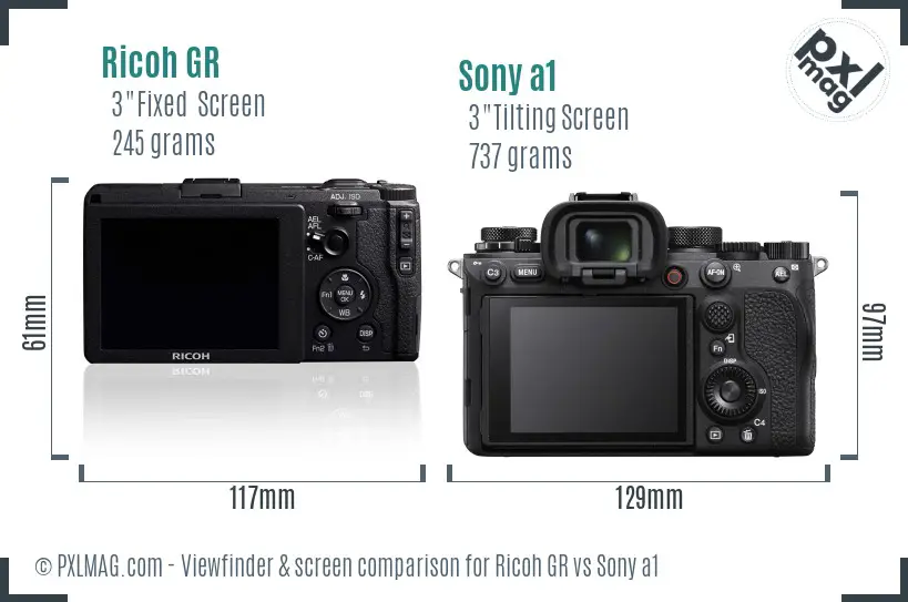 Ricoh GR vs Sony a1 Screen and Viewfinder comparison