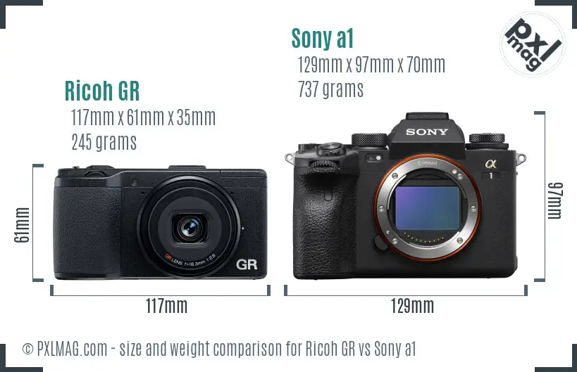 Ricoh GR vs Sony a1 size comparison