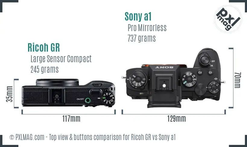 Ricoh GR vs Sony a1 top view buttons comparison