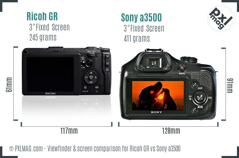 Ricoh GR vs Sony a3500 Screen and Viewfinder comparison