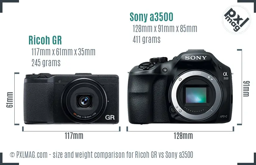 Ricoh GR vs Sony a3500 size comparison