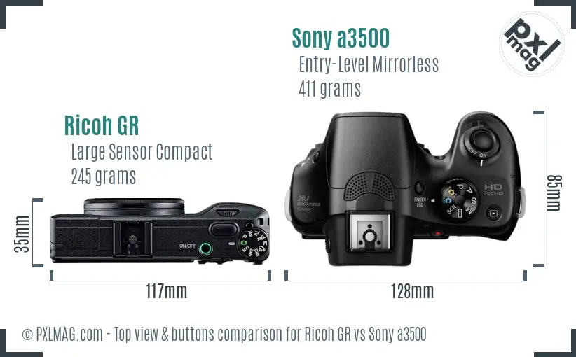 Ricoh GR vs Sony a3500 top view buttons comparison