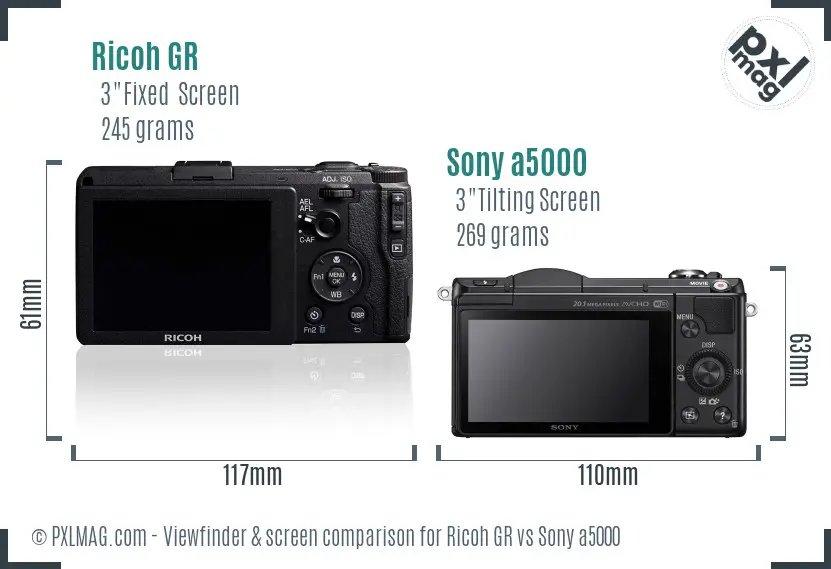 Ricoh GR vs Sony a5000 Screen and Viewfinder comparison