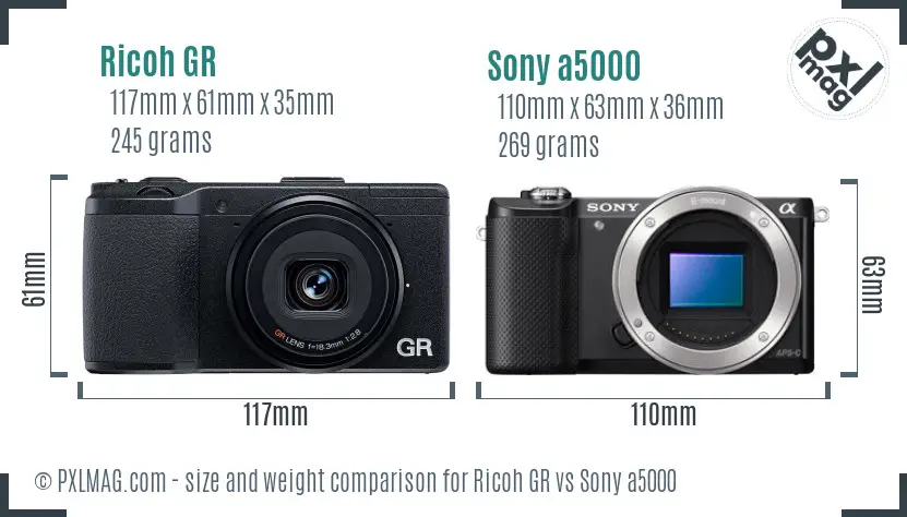 Ricoh GR vs Sony a5000 size comparison
