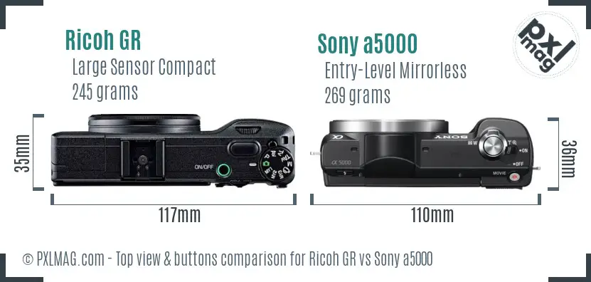 Ricoh GR vs Sony a5000 top view buttons comparison