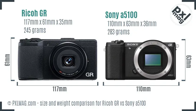 Ricoh GR vs Sony a5100 size comparison