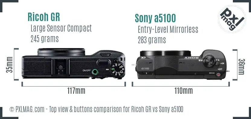 Ricoh GR vs Sony a5100 top view buttons comparison