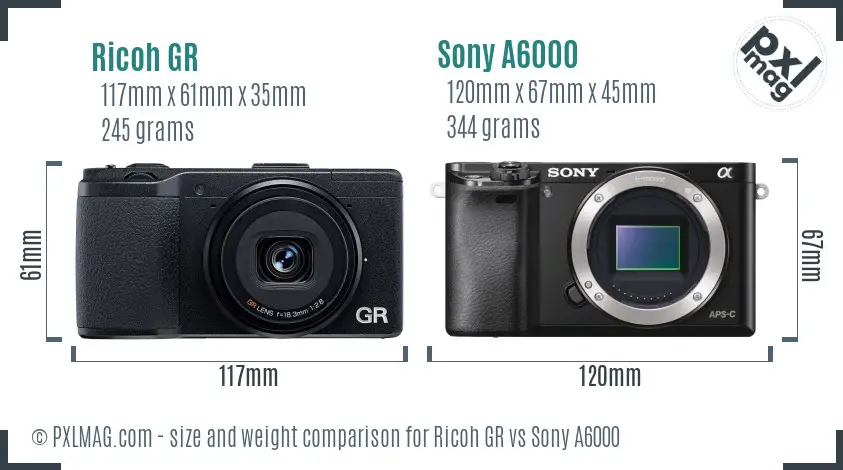 Ricoh GR vs Sony A6000 size comparison