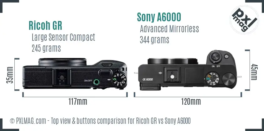 Ricoh GR vs Sony A6000 top view buttons comparison