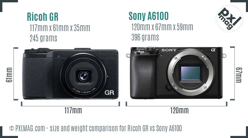 Ricoh GR vs Sony A6100 size comparison