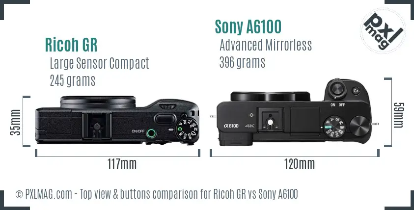 Ricoh GR vs Sony A6100 top view buttons comparison