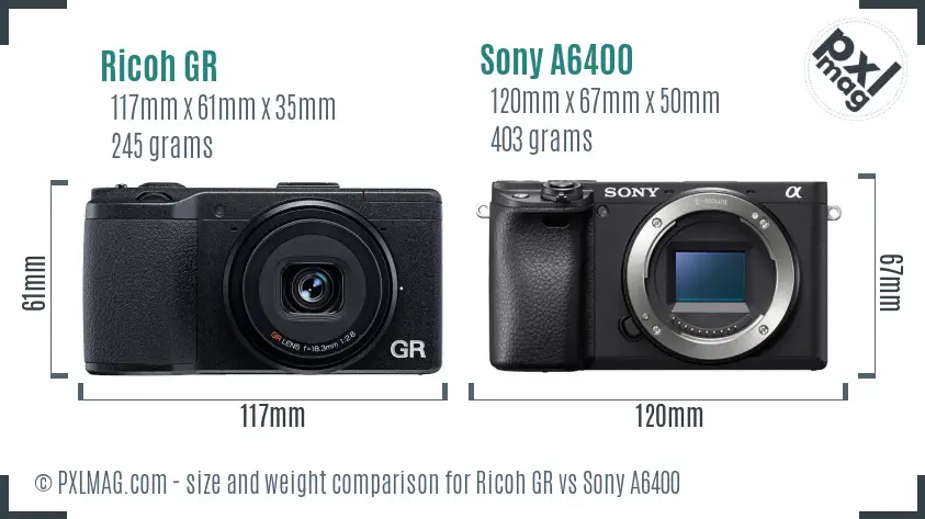Ricoh GR vs Sony A6400 size comparison