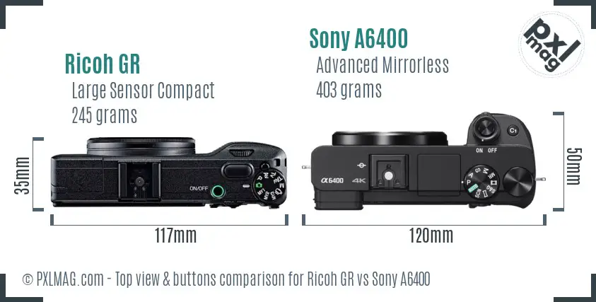 Ricoh GR vs Sony A6400 top view buttons comparison