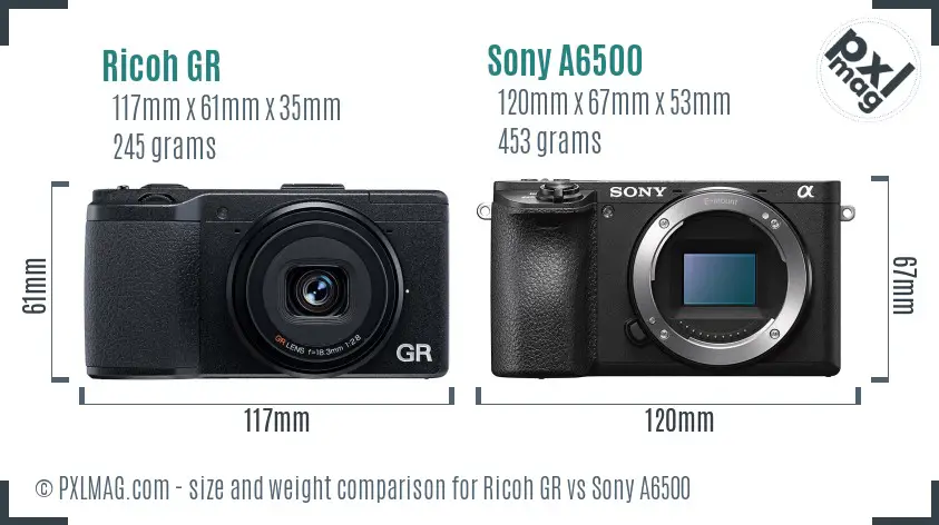 Ricoh GR vs Sony A6500 size comparison