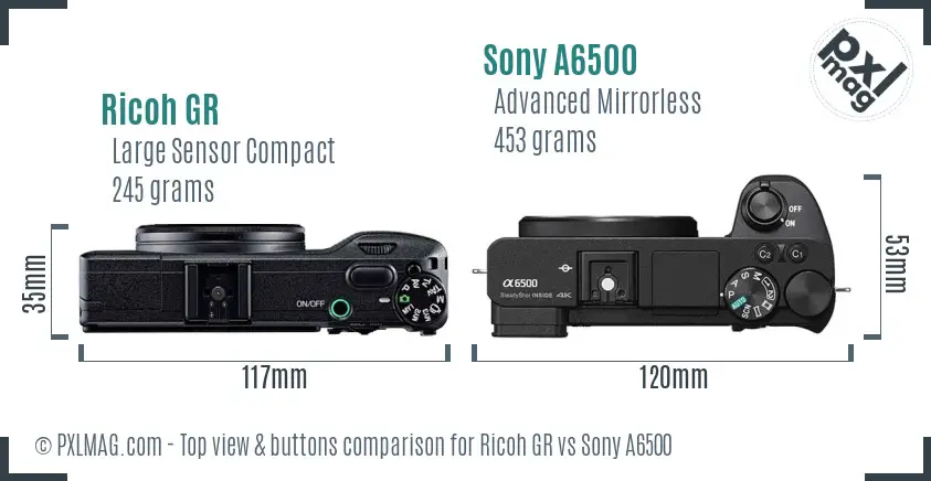 Ricoh GR vs Sony A6500 top view buttons comparison