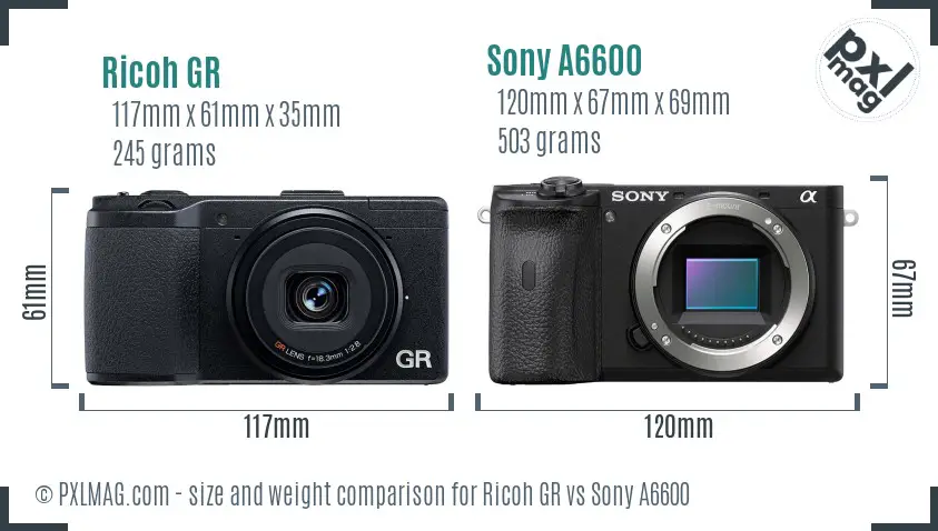 Ricoh GR vs Sony A6600 size comparison