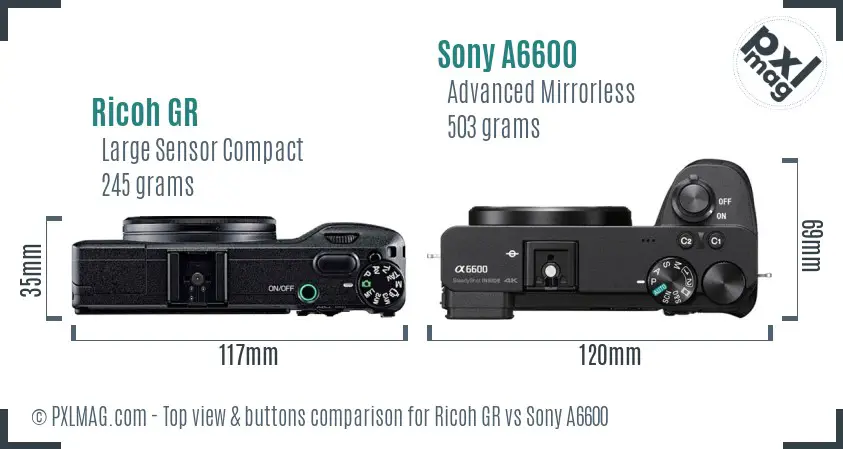 Ricoh GR vs Sony A6600 top view buttons comparison