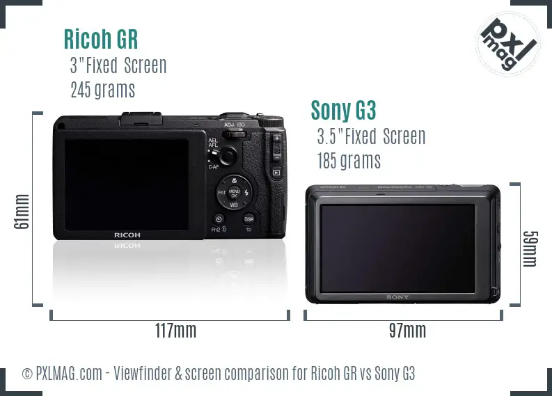 Ricoh GR vs Sony G3 Screen and Viewfinder comparison