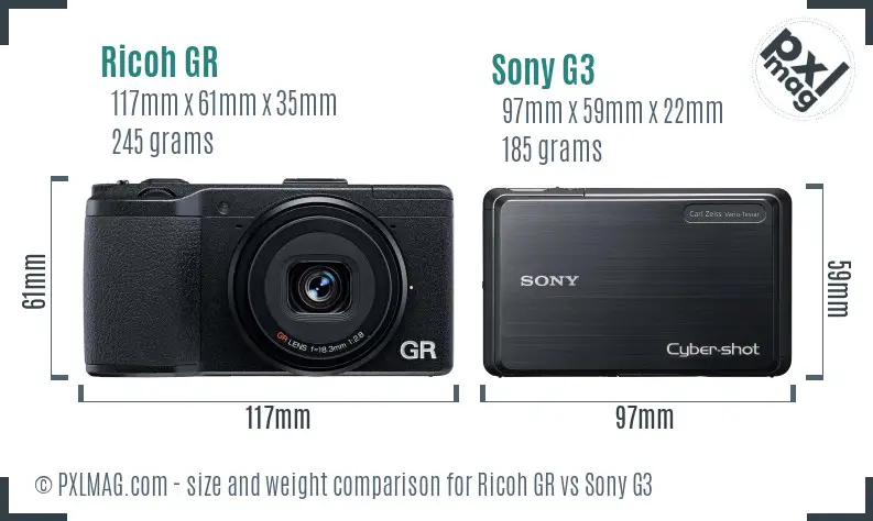 Ricoh GR vs Sony G3 size comparison