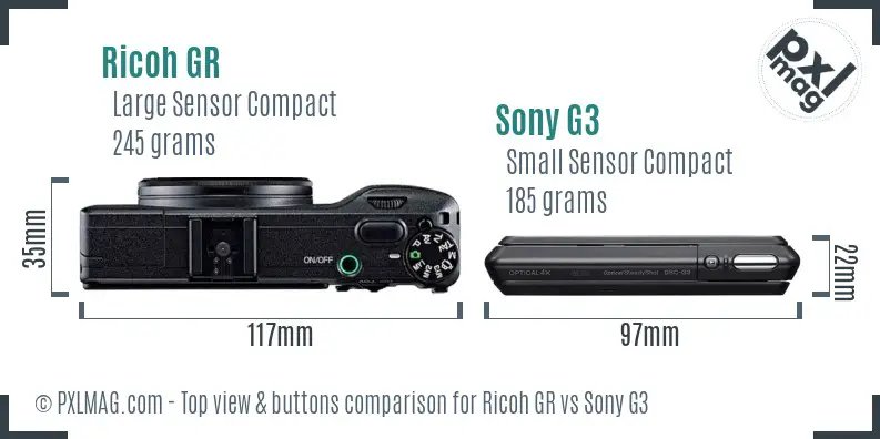 Ricoh GR vs Sony G3 top view buttons comparison