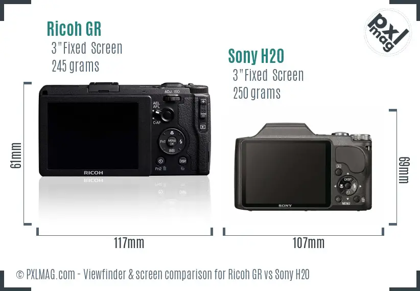 Ricoh GR vs Sony H20 Screen and Viewfinder comparison