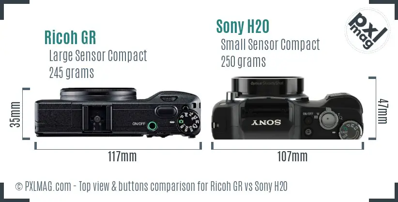 Ricoh GR vs Sony H20 top view buttons comparison