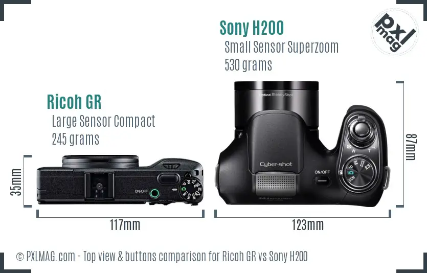 Ricoh GR vs Sony H200 top view buttons comparison Ricoh GR vs Sony H200 top view buttons comparison
