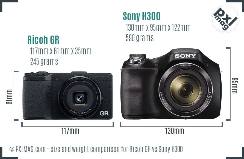Ricoh GR vs Sony H300 size comparison