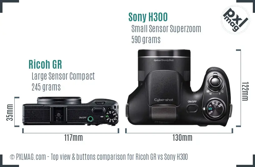 Ricoh GR vs Sony H300 top view buttons comparison
