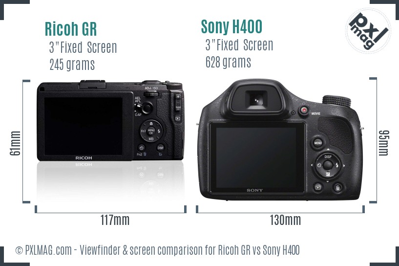 Ricoh GR vs Sony H400 Screen and Viewfinder comparison