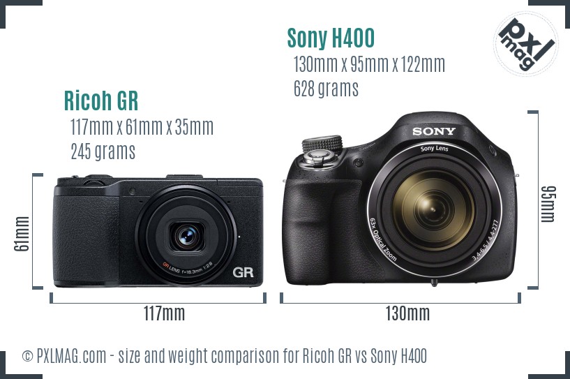 Ricoh GR vs Sony H400 size comparison