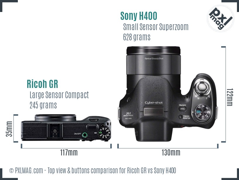 Ricoh GR vs Sony H400 top view buttons comparison