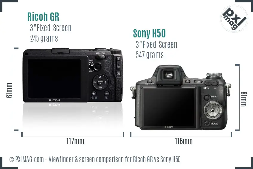 Ricoh GR vs Sony H50 Screen and Viewfinder comparison