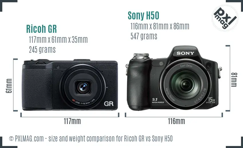 Ricoh GR vs Sony H50 size comparison
