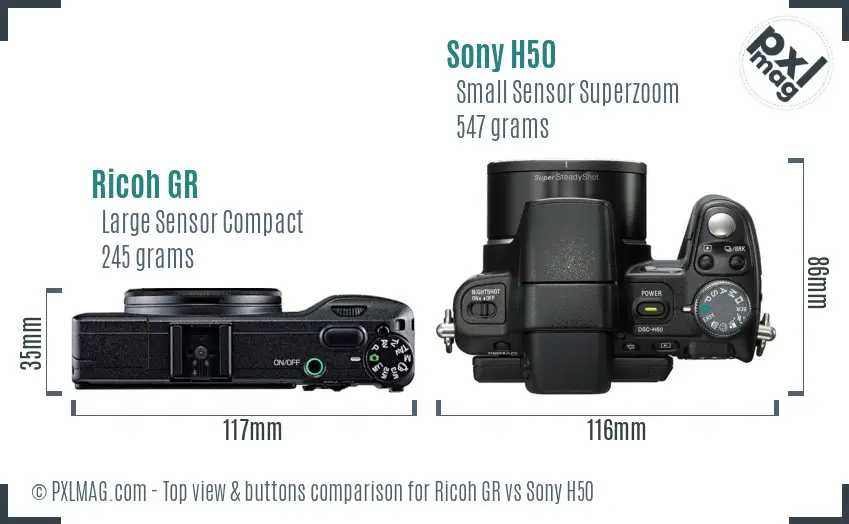 Ricoh GR vs Sony H50 top view buttons comparison