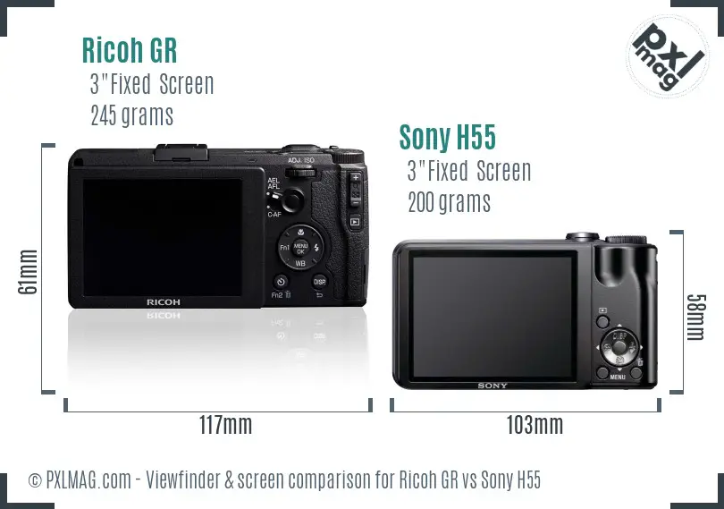 Ricoh GR vs Sony H55 Screen and Viewfinder comparison