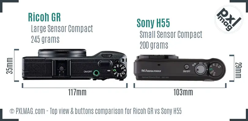 Ricoh GR vs Sony H55 top view buttons comparison