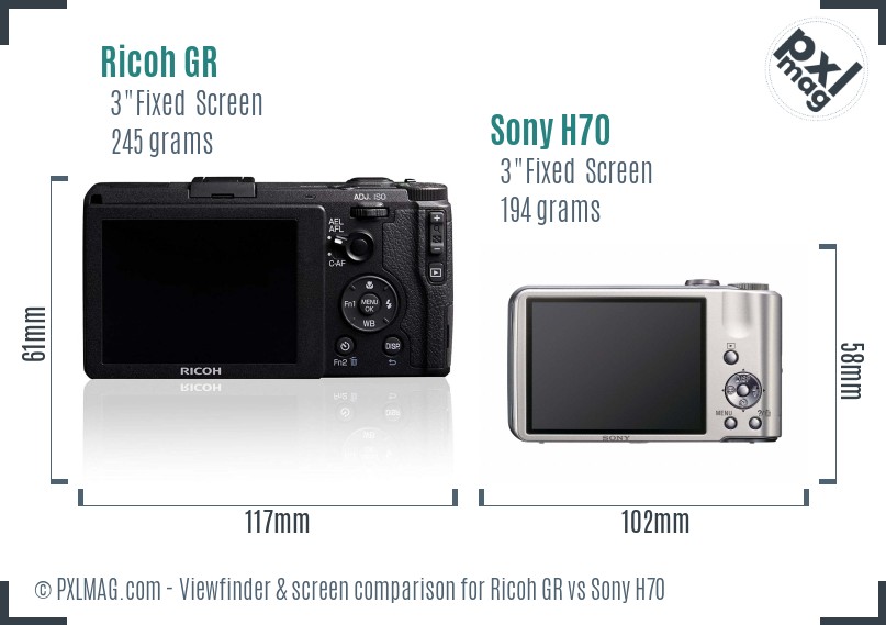 Ricoh GR vs Sony H70 Screen and Viewfinder comparison