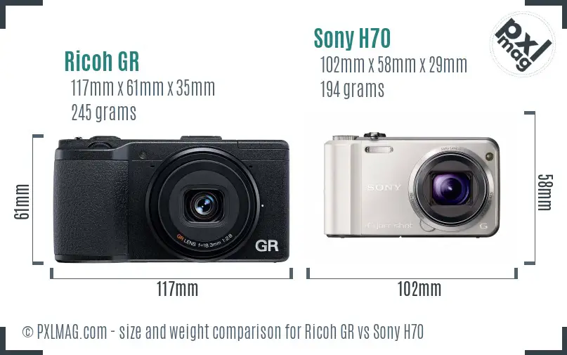 Ricoh GR vs Sony H70 size comparison