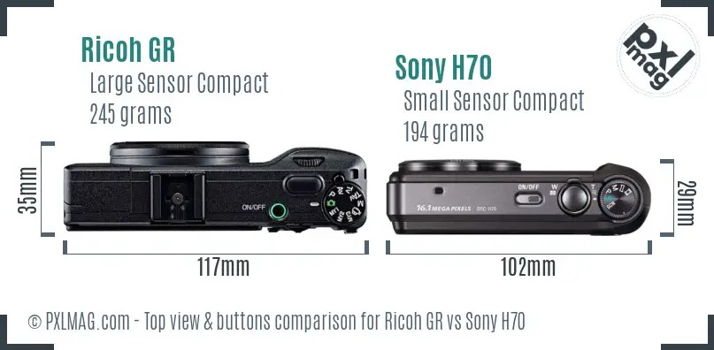 Ricoh GR vs Sony H70 top view buttons comparison