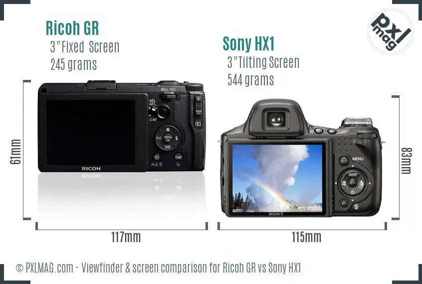 Ricoh GR vs Sony HX1 Screen and Viewfinder comparison