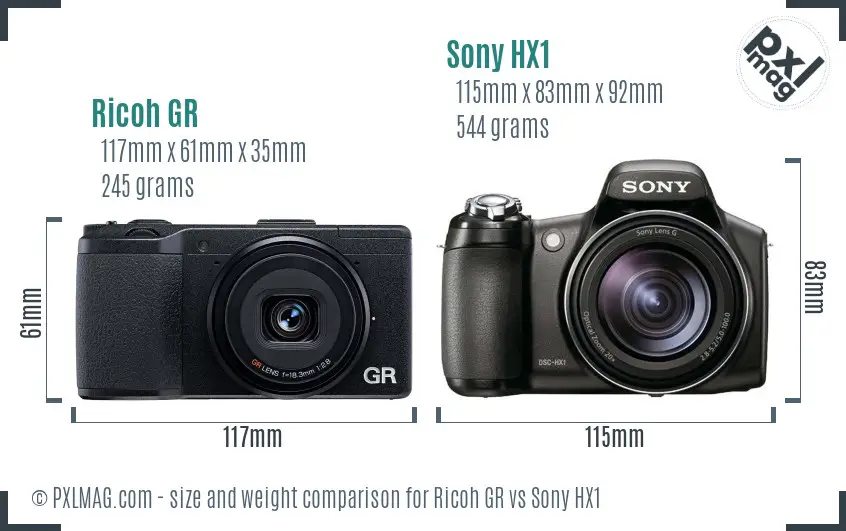 Ricoh GR vs Sony HX1 size comparison