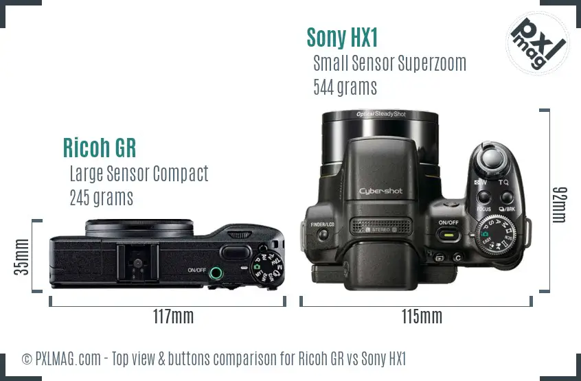 Ricoh GR vs Sony HX1 top view buttons comparison